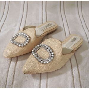 Deltan Pearl Natural Woven Leather Mule Slide